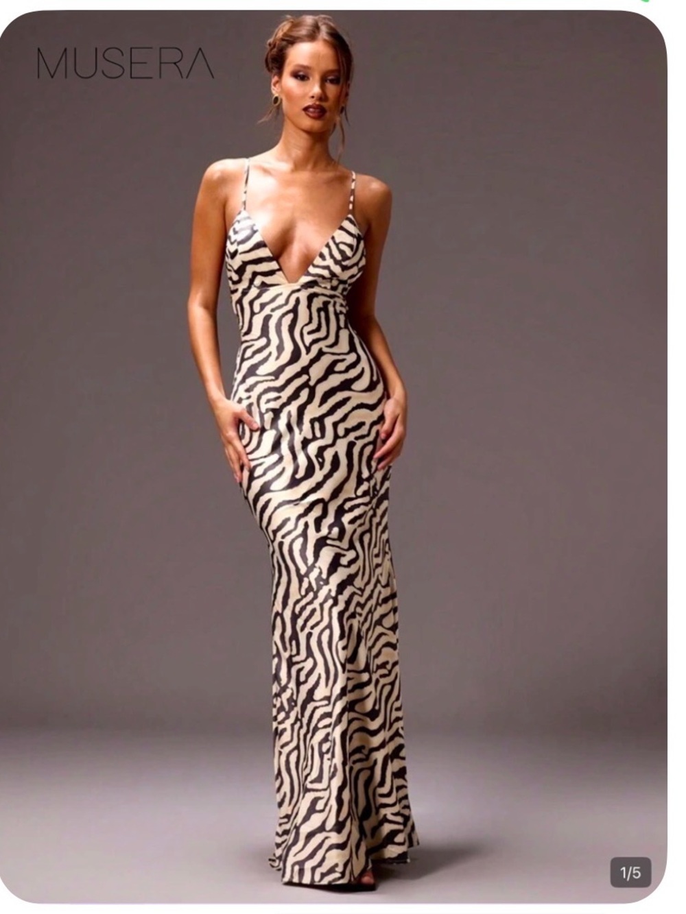 MUSERA Backless Zebra Slip Dress in Black & Cream